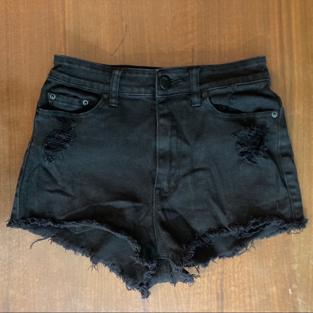 BDG High Rise Cheeky Raw Hem Jean Shorts | 27 | Black